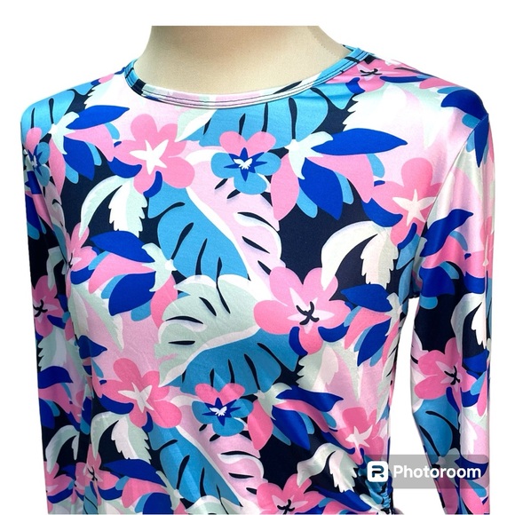 Stella Parker UPF 30 Rashguard Ruched Side Long Sleeve Floral Size M - Picture 3 of 8